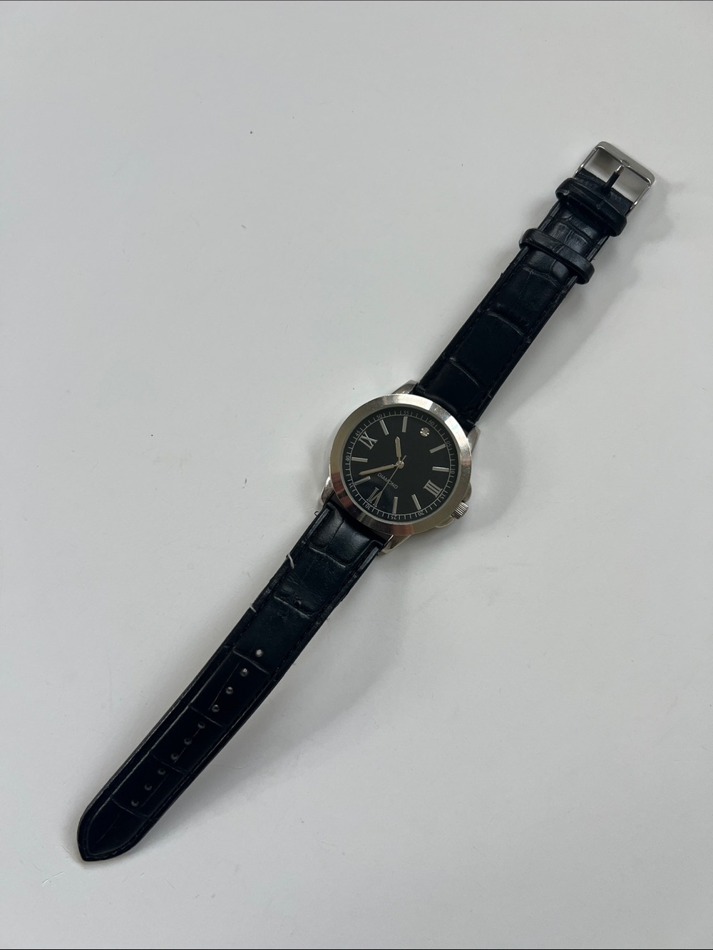 Black and Silver Stainless Steel Classic Analog Watch with Imitation Leather